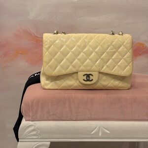 Chanel Rare Pale Yellow Vintage Quilted Jumbo Flap Bag
